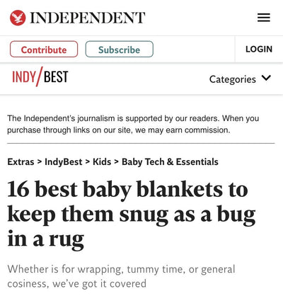 Our Cocoon blankets have been featured as the Best Car Seat Blanket in the Independent